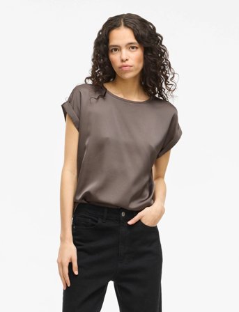 Vila Viellette S/S Satin Top - Noos - Brown - 34