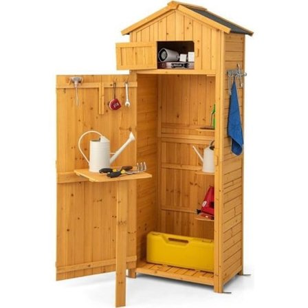 Afboret af Fyrretræ 180,5 cm COSTWAY-3 Aftagelige Hylder-.foldbart Bord-Vandtæt Asfalt Tag-8 Krog-Naturlig