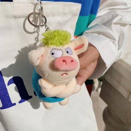 Yndig dyr nøglering Grønt sjovt hår Dyr Pig Doll Legetøj