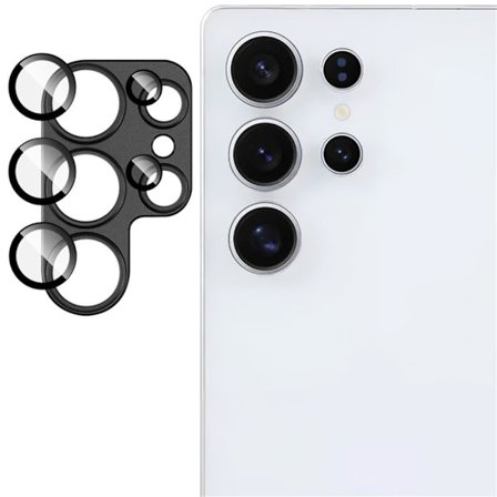IMAK Til Samsung Galaxy S25 Ultra Kamera Linse Film Metal Linsecover + Hærdet Glas Linsebeskyttelse - Sort