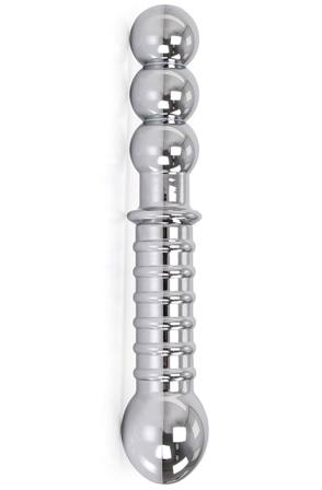 Ribbed Double-ended Steel Dildo 19cm Ståldildo - Blushme.se
