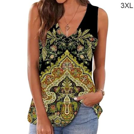 Damväst Bohemian Print Tank Top Ärmlös V-hals