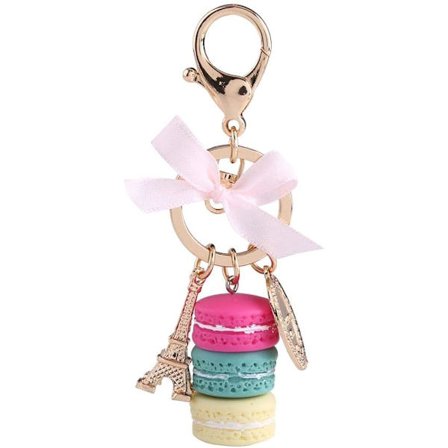 Farverige og søde Macaron Nøglering Eiffel Tower Charm Nøglering Taske Tegnebog Dekoration (Roserød)