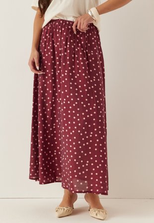 Happy Holly - Midi Skirt - Wine-red/Patterned