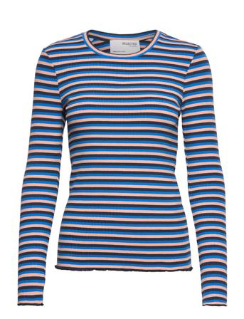 Slfanna Ls Crew Neck Tee Str S Langærmet T-shirt Multi/mønstret Selected Femme
