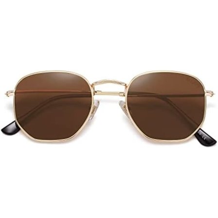 Moderne geometriske solbriller i metall med tynne stenger og polariserte sekskanter