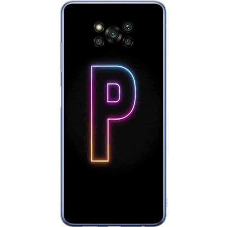 Yhteensopiva Puhelinkuori Xiaomi Xiaomi Poco X3 Pro Minimaalinen neonkirjain P värin asteittaisella muutoksella ja valotehosteella mustaa taustaa vas
