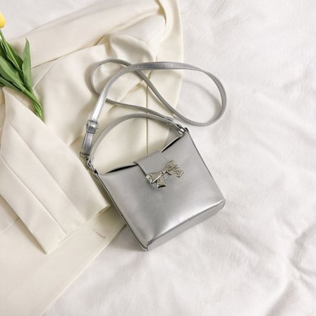 Bow Hand Bag Bucket Bag SILVER