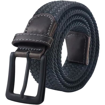 Stretch Herrbälte, Herrflätat Elastiskt Bälte (Svart, 120cm)