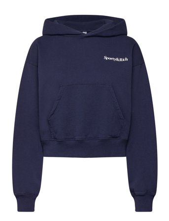 Sporty & Rich Health Is Wealth Cropped Hoodie - Navy - XS