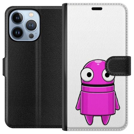 Kompatibelt Lommeboketui til Apple Apple iPhone 13 Pro Rosa tegneseriefigur med rund form og store øyne på mørk bakgrunn