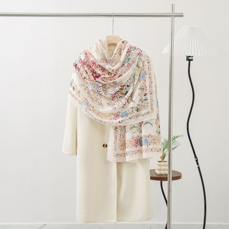 Trykt tørklæde i bomuld og hør til kvinder, blødt og hudvenligt halstørklæde til efterår og vinter til udendørs brug for at holde varmen