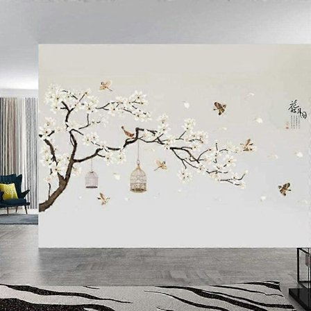 Blomster Træ Fugl Vægklistermærker, Træ Vægklistermærker Stilfulde Smukke Hjemmebaggrunde Stor Størrelse Mærkat Til Stue Soveværelse DIY Vinyl Rum 