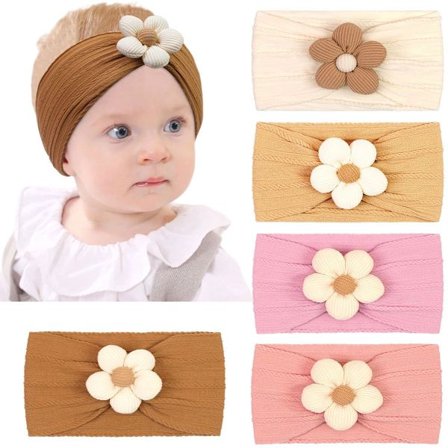 ING 5-delt babysett med blomsterhårbånd (0-3 år) - Myke elastiske hårbånd - Babyhårbånd - Hårtilbehør til jenter