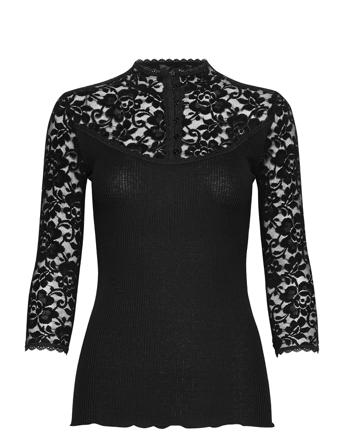 Silk T-Shirt Regular 3/4 S W/Lace Black Rosemunde