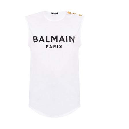 Balmain Sleeveless top with logo Hvid, Dame