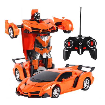 Fjernstyrt robotbil for barn - Transformerleke - Anti-fall puslespillbil - Lekebiler for gutter og jenter - WELLNGS Orange