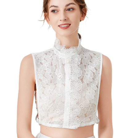 Dam Hålbroderi Spets Falsk Krage Volanger Stå Halv Skjorta Dickey