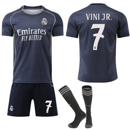 2025-2026 Real Madrid Ny Sæson Udebanesæt Børn Voksen Fodboldtrøje Kit No.7 VINI JR