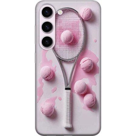 Kompatibelt Mobilskal till Samsung Samsung Galaxy S23 Rosa glasskulor och tennisrack i en kreativ stillbild med lekfull popkänsla och modern design s