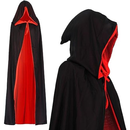 Vampyr hette kappe reversibel svart rød 130cm lang for barn eller voksen