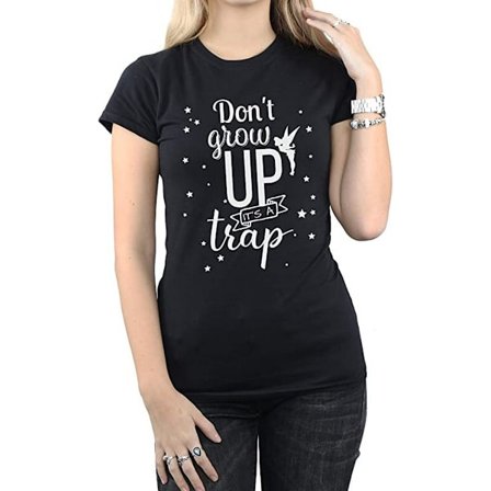 Tinkerbell Dam/Kvinnor Don ́t Grow Up Bomull T-Shirt XL Svart