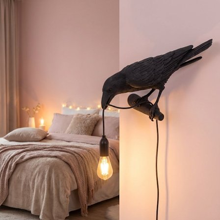 [14Y] Musta lintuvalaisin seinälle - Moderni luova seinävalaisin Edison-valolla, musta
