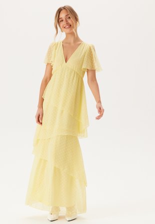 VILA Vidobby S/S ANKEL LAYER DRESS Pale Banana Klær