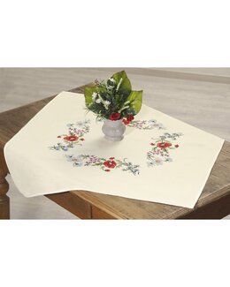 Broderipakke Duk Hvite & Røde Blomster - Duftin