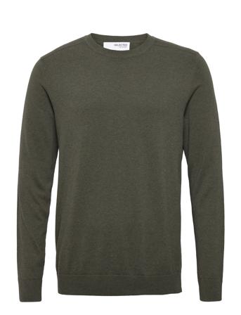 Slhberg Crew Neck B Neulepaita Pyöreä Kaula-aukko Khakinvihreät Selected Homme
