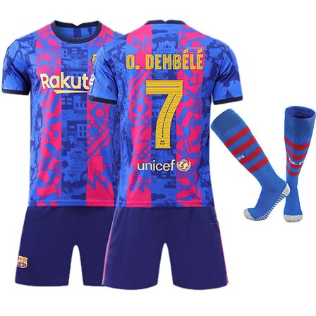 21.22. Euroopan mestaruuskilpailujen muistosarja Vieras(2) F.C. Barcelona O.DEMBELE No. 7 Kids Jersey Pack