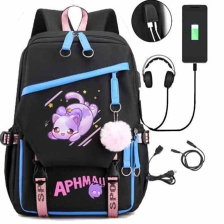 Aphmau ryggsekk barn ryggsekker ryggsekk med USB-uttak 1st blå