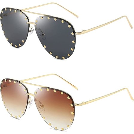 Heytea Solbriller med nagler for kvinner, moteriktige aviator-solbriller med nagler, metallramme UV 400