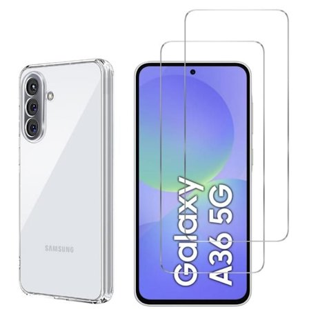 Kuoret ja näyttösuoja - Phonillico - Samsung Galaxy A36 5G - Pehmeä - Kirkas - 2 Karkaistua Lasia