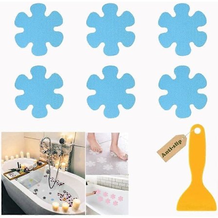 PCS Skridsikre Badekar Klistermærker med Skraber, Blomsterformede Klistermærker til Badeværelse, Brusebad, Trin, Swimmingpool (Blå, 10x10cm)