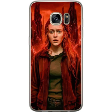Kompatibelt Mobilskal till Samsung Samsung Galaxy S7 edge Porträtt av en ung kvinna med rött hår i en apokalyptisk landskap, röda blixtar och mör
