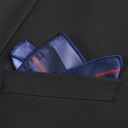 Pochette de costume en soie à rayures bleu marine, rouges et bleu pastel pour hommes - Pochettes de costume à motifs