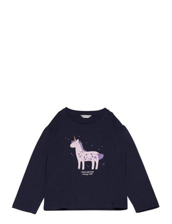 Embroidered Details Print T-Shirt Tops T-shirts Long-sleeved T-shirts Navy Mango
