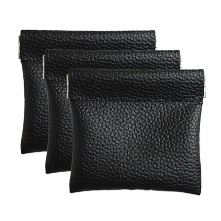 Læderpung til mænd og kvinder med klemt møntrum, sort
