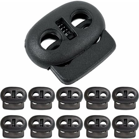 50 stk snorlåser, 2 hull, 20 x 18 mm, 4 x 4 mm hull, ideell for Ø 3 mm snorer, plast snorlåser, hurtigutløser skolisser, snorglidere, tapeklemme