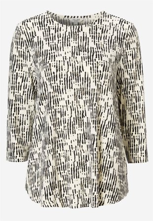 Cellbes of Sweden - Jerseytop med 3/4 ærme i offwhite / sort / mønstret til damer i størrelse 42/44