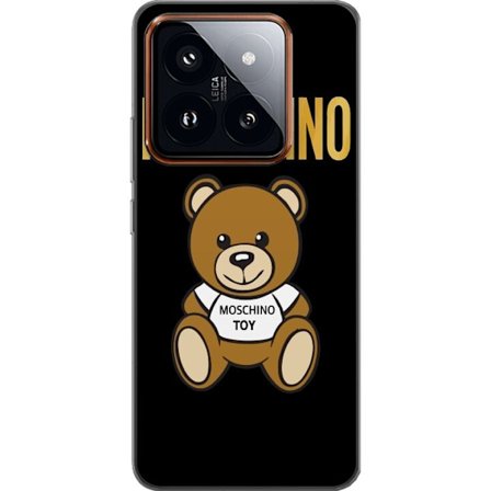 Kompatibelt Mobilskal till Xiaomi Xiaomi 14 Pro Moschino-inspirerad nallebjörn med text på tröjan, centrerad mot svart bakgrund med tydlig mode- oc