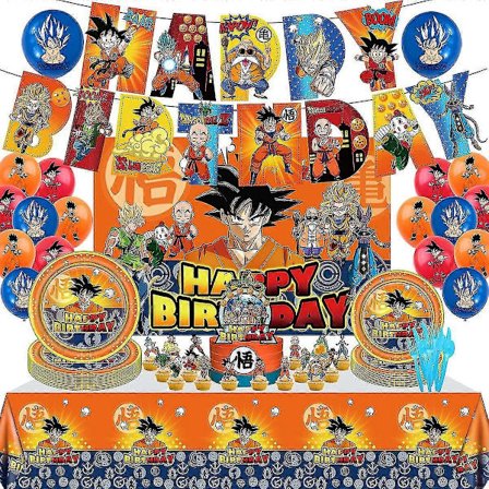 Seven Dragon Balls Tema Fest Sol Wukong Bakgrundsduk Bordsduk Bricka Dragflik Ballong Dekorationsset (FMY)