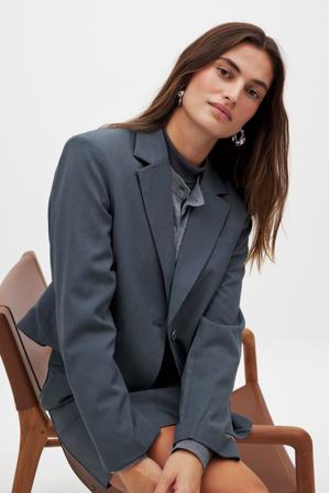 NA-KD Kort skräddarsydd rak blazer - Set - Grå - EU 40
