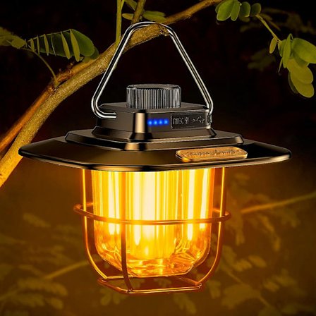 Oppladbar campinglanterne, retro USB C oppladbar LED campinglampe - varmt naturlig lys, trinnløs dimming, lys 13H+ batterilevetid, bærbar vanntett