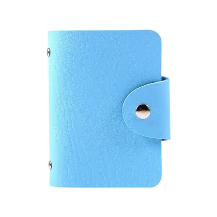 PU-Lær Kreditt Visittkort Holder Lomme Etui Lommebok for 24 Kort (Blå)