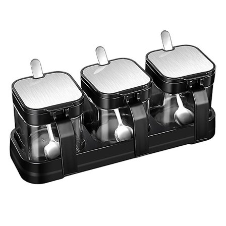 Glasförvaringsburkar Kryddburkar med Rostfria Stål Lock och Skedar för Socker Salt