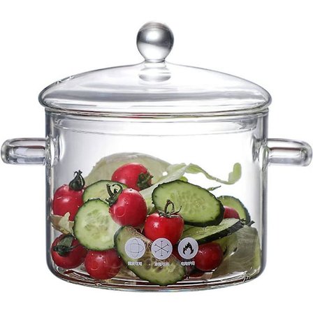 Glasgrytor för matlagning med lock, 1,5 liters glasgryta för spishäll, värmebeständig glasgryta och panna med lock, soppa, mjölk, barnmat