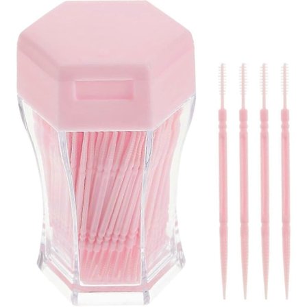 Mellanrumsborste Tandpetare Tandtråd Dubbelhuvud Plast Tandrengöringsverktyg för Oral Rengöringsvård - 200st (Rosa)