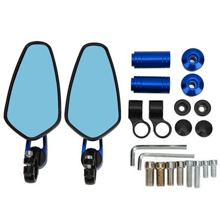 Motorcykel Bagudvendt Spejl Bakkeassistent Blåt Glas 360 Grader Drejelig Universal til 8MM/10MM Holder Blå